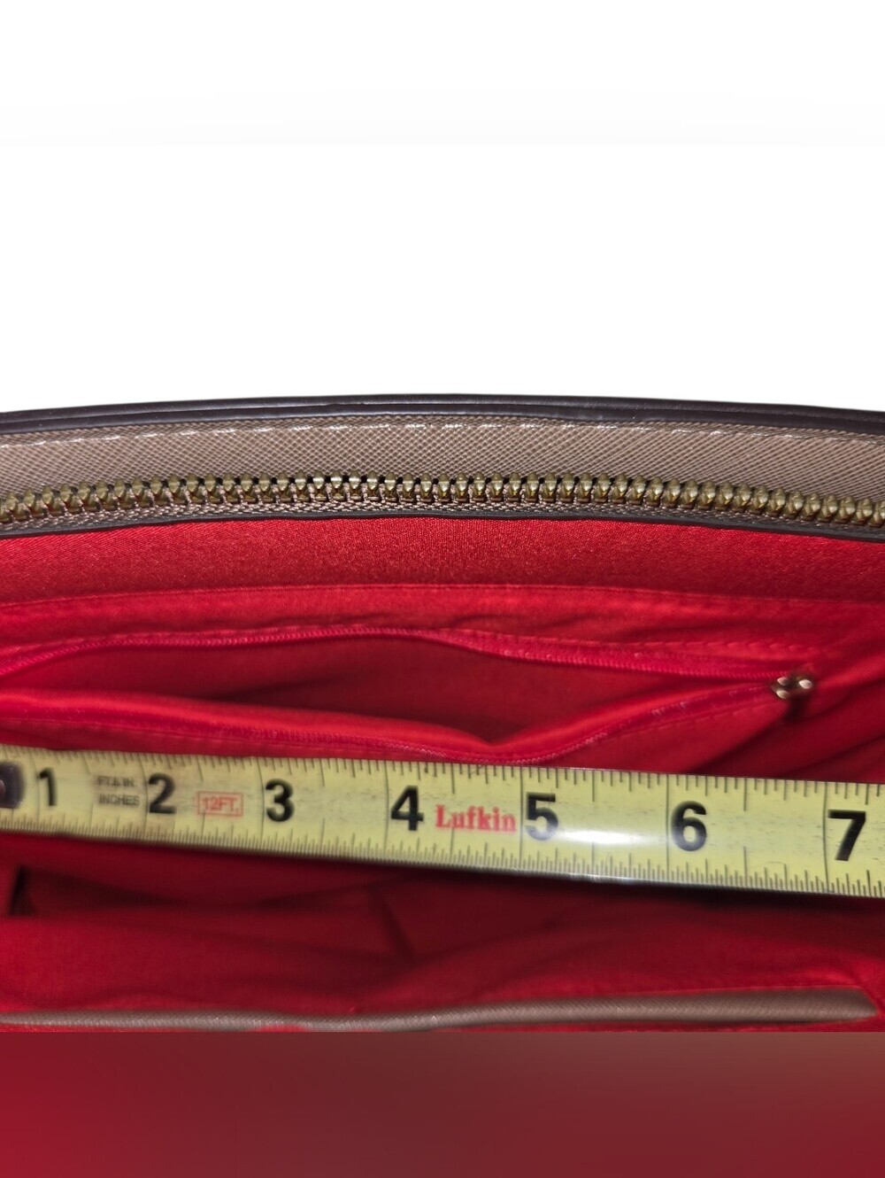 Marilyn Monroe Beige Satchel with Black and Red Center Stripe - Picture 10 of 13